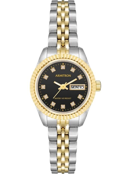 Armitron Women Silver Black Genuine Crystal Accented Bracelet Round Luxury Watch